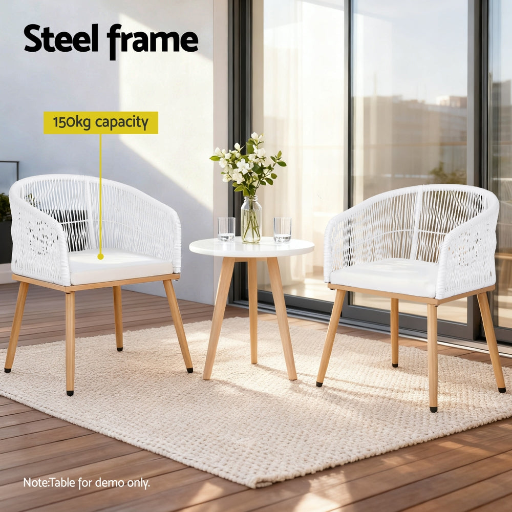 Gardeon 2 Piece Outdoor Dining Chairs Wicker Chair Patio Furniture Garden Steel White