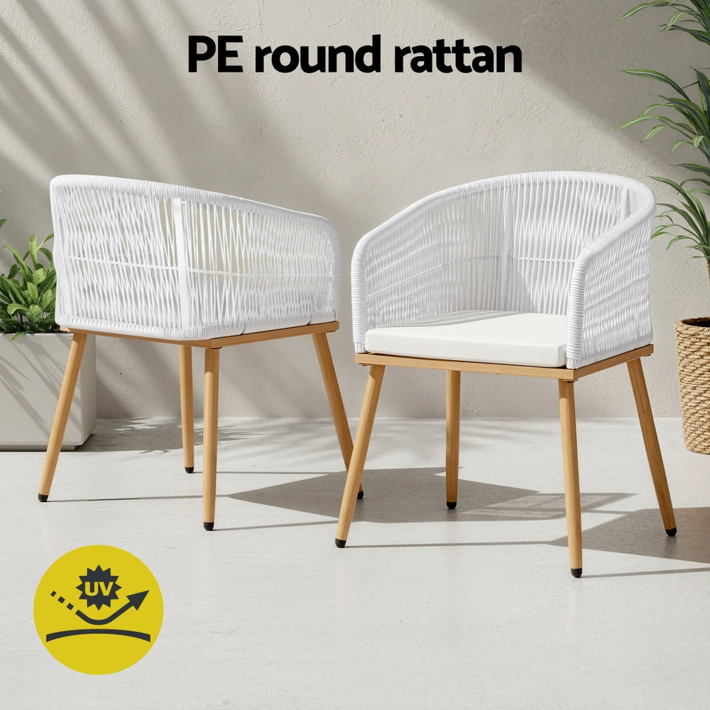 Gardeon 2 Piece Outdoor Dining Chairs Wicker Chair Patio Furniture Garden Steel White