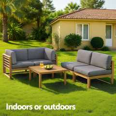 Gardeon 4-Piece Outdoor Sofa Set Wooden Couch Lounge Setting 5PCS