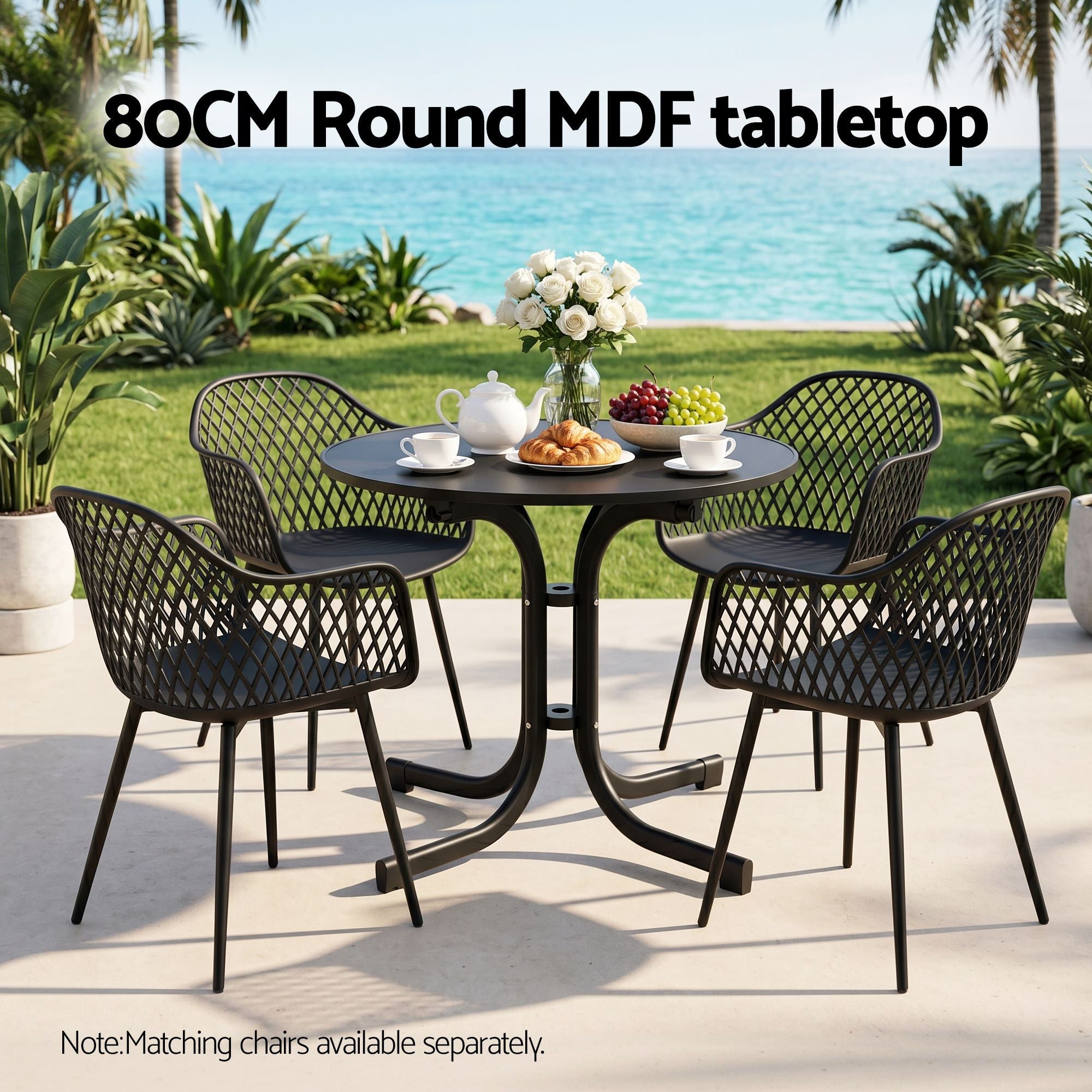 Gardeon Outdoor Side Table 80cm Folding Steel Round Bistro Desk Cafe Patio