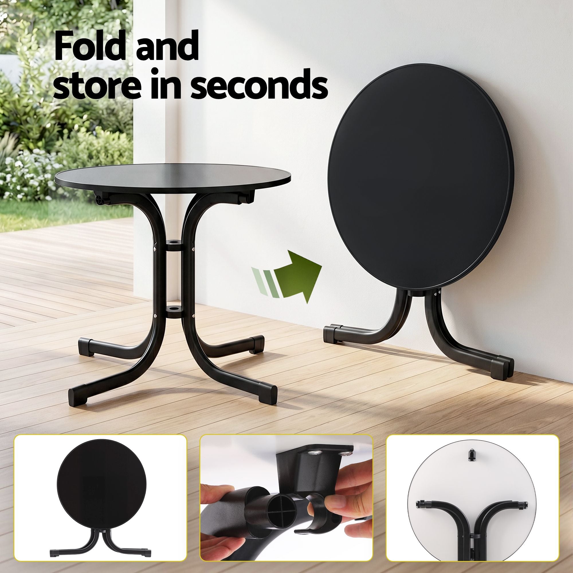 Gardeon Outdoor Side Table 80cm Folding Steel Round Bistro Desk Cafe Patio