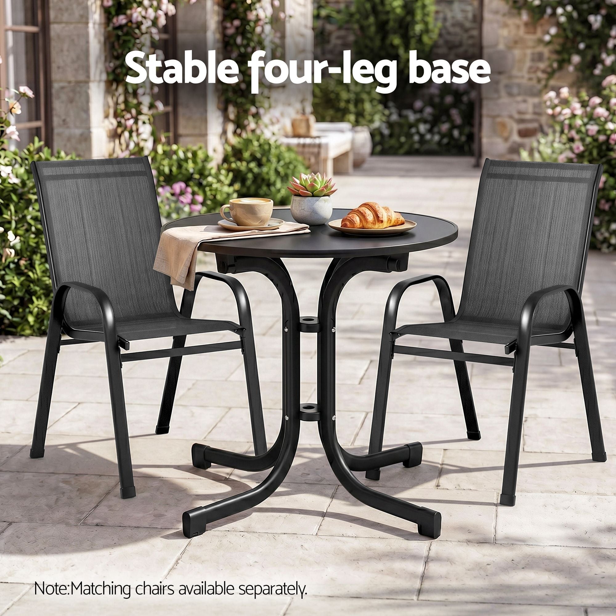 Gardeon Outdoor Side Table 80cm Folding Steel Round Bistro Desk Cafe Patio