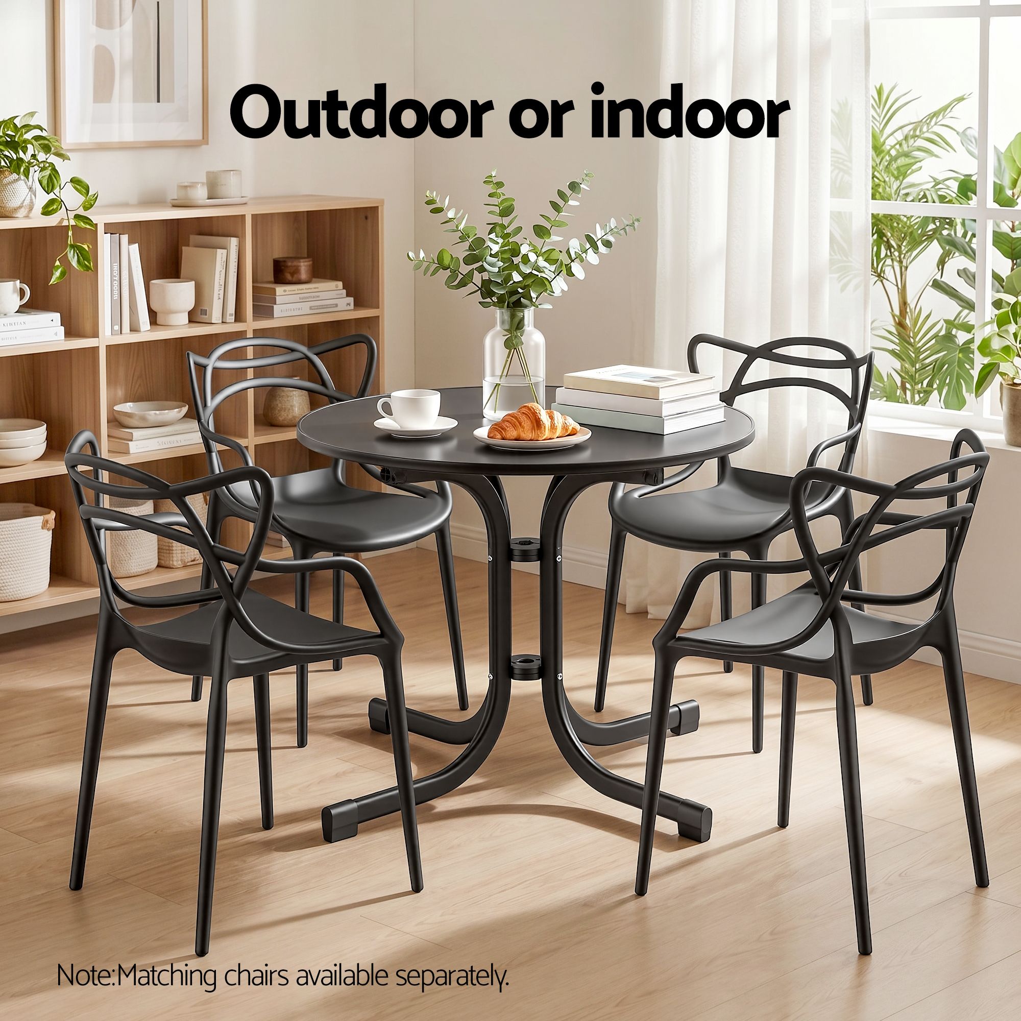 Gardeon Outdoor Side Table 80cm Folding Steel Round Bistro Desk Cafe Patio