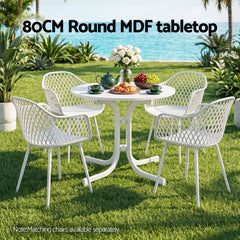 Gardeon Outdoor Side Table 80cm Folding Steel Round Bistro Desk Cafe Patio Furniture White