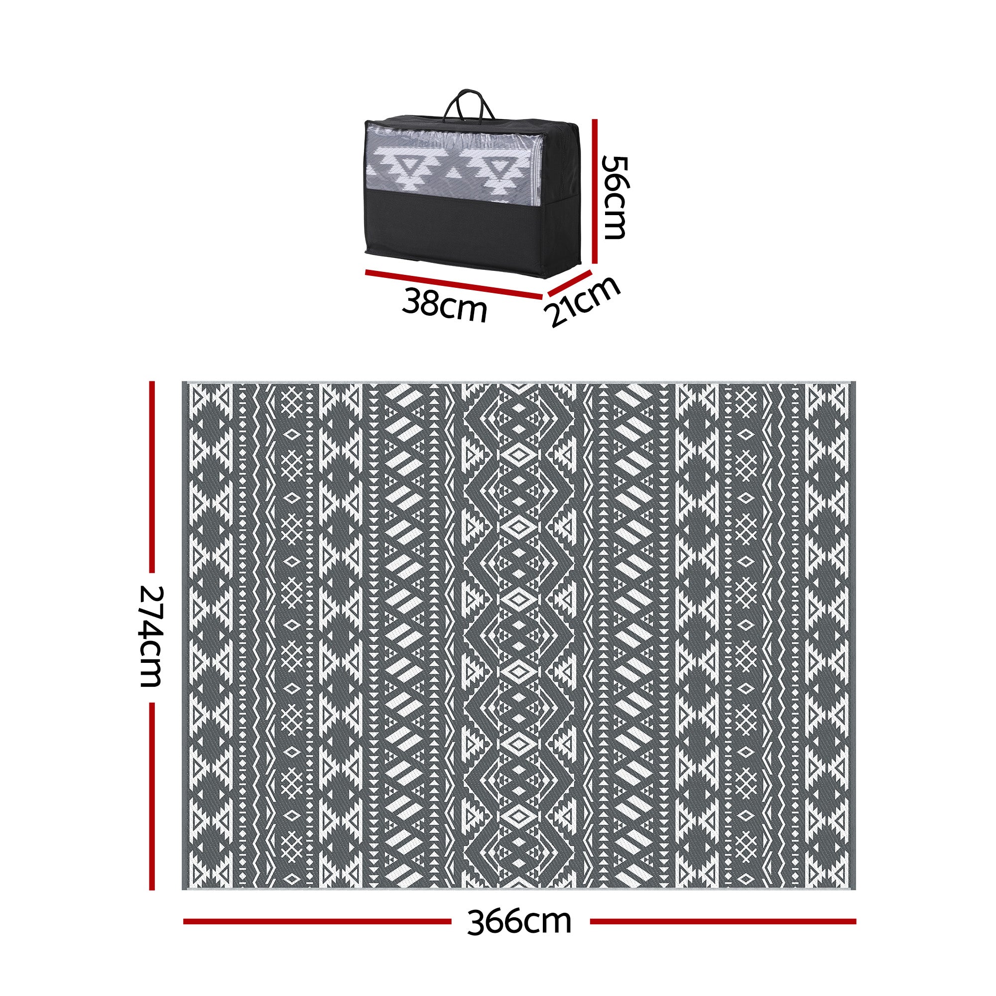 Gardeon Outdoor Rugs 274x366cm Large Carpet Reversible Free Delivery