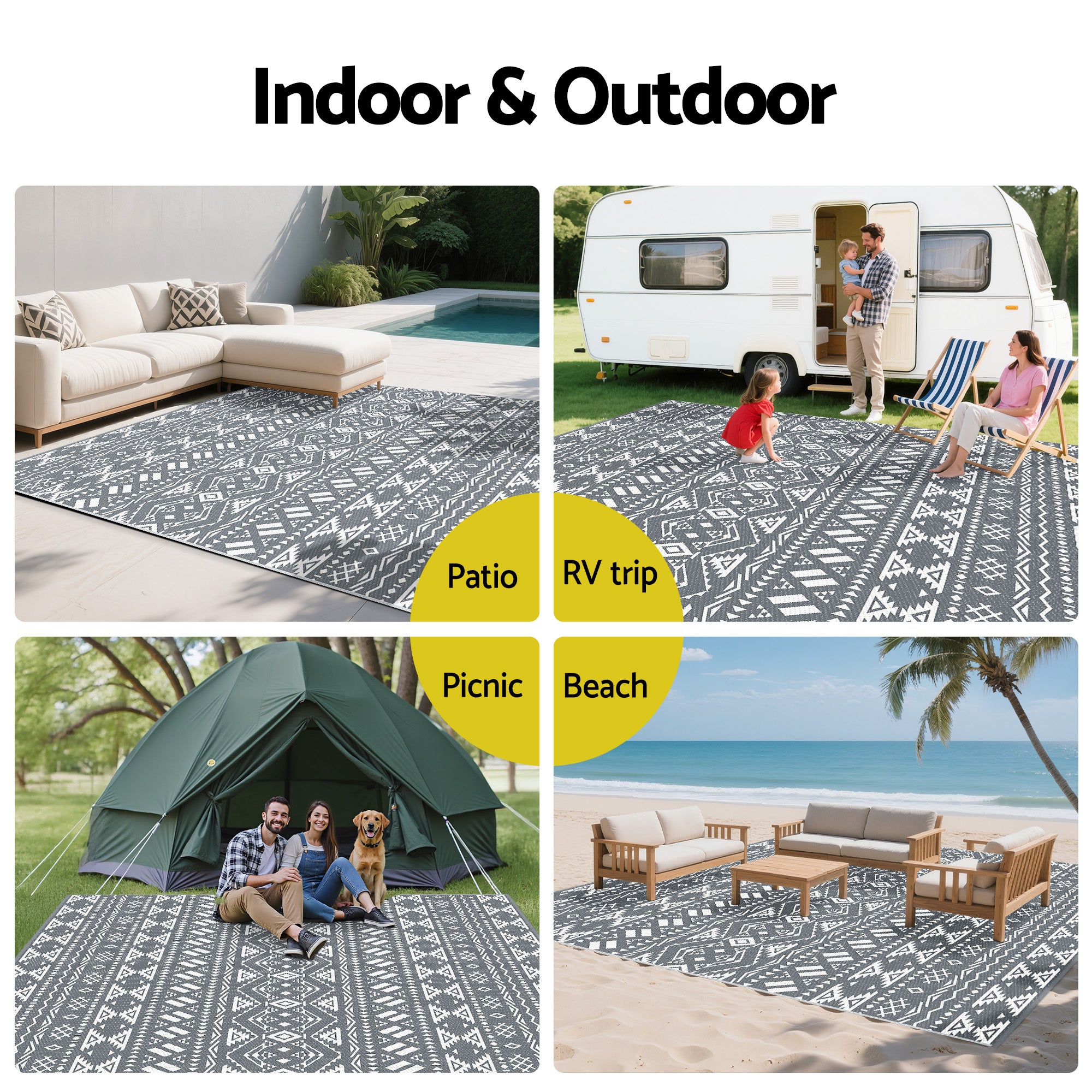 Gardeon Outdoor Rugs 274x366cm Large Carpet Reversible Free Delivery