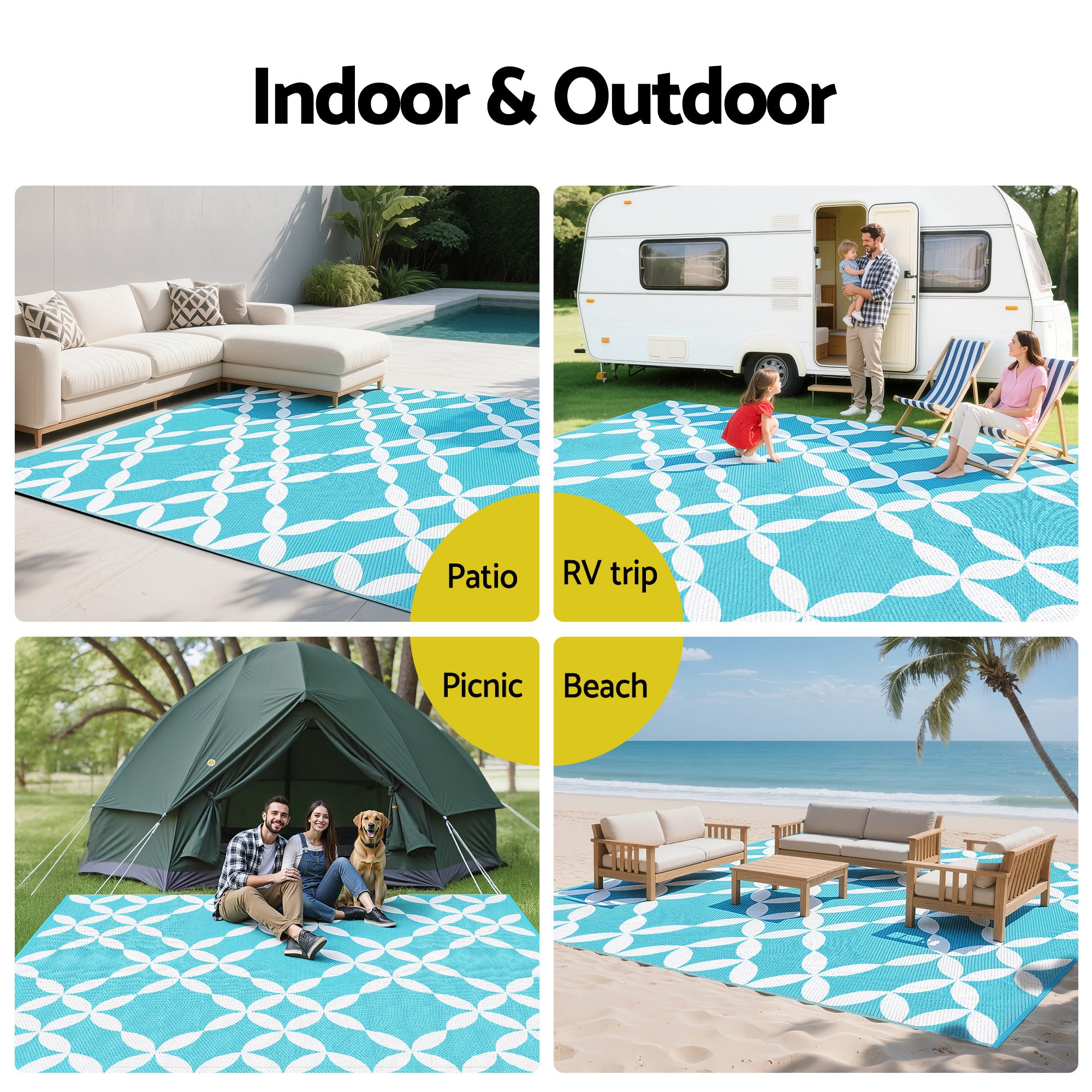 Gardeon Outdoor Rugs 274x366cm Large Carpet Reversible Free Delivery