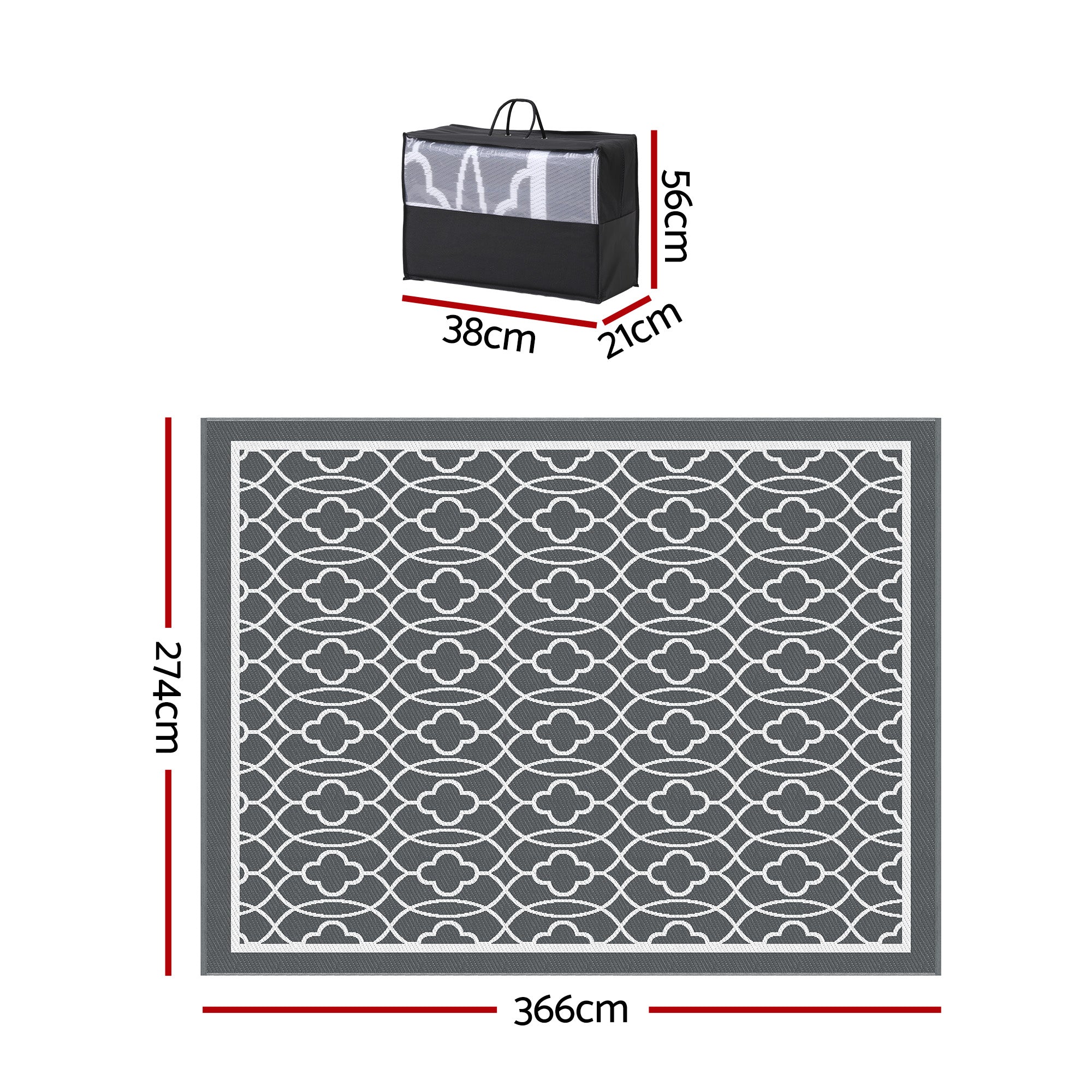 Gardeon Outdoor Rugs 274x366cm Large Carpet Reversible Free Delivery