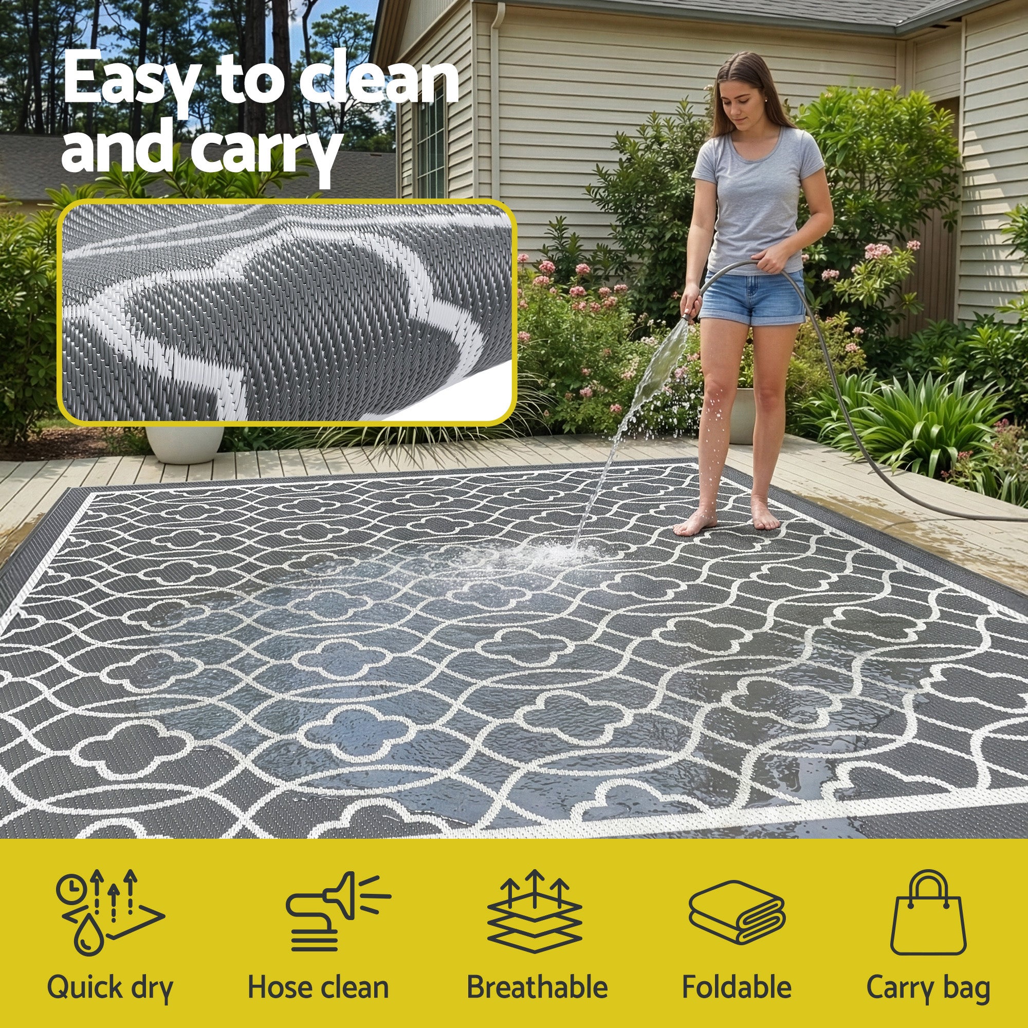 Gardeon Outdoor Rugs 274x366cm Large Carpet Reversible Free Delivery