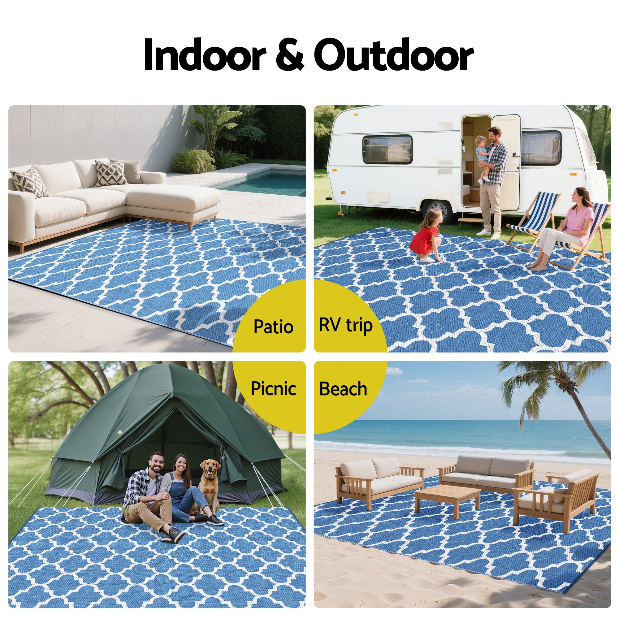 Gardeon Outdoor Rugs 274x366cm Large Carpet Reversible Free Delivery