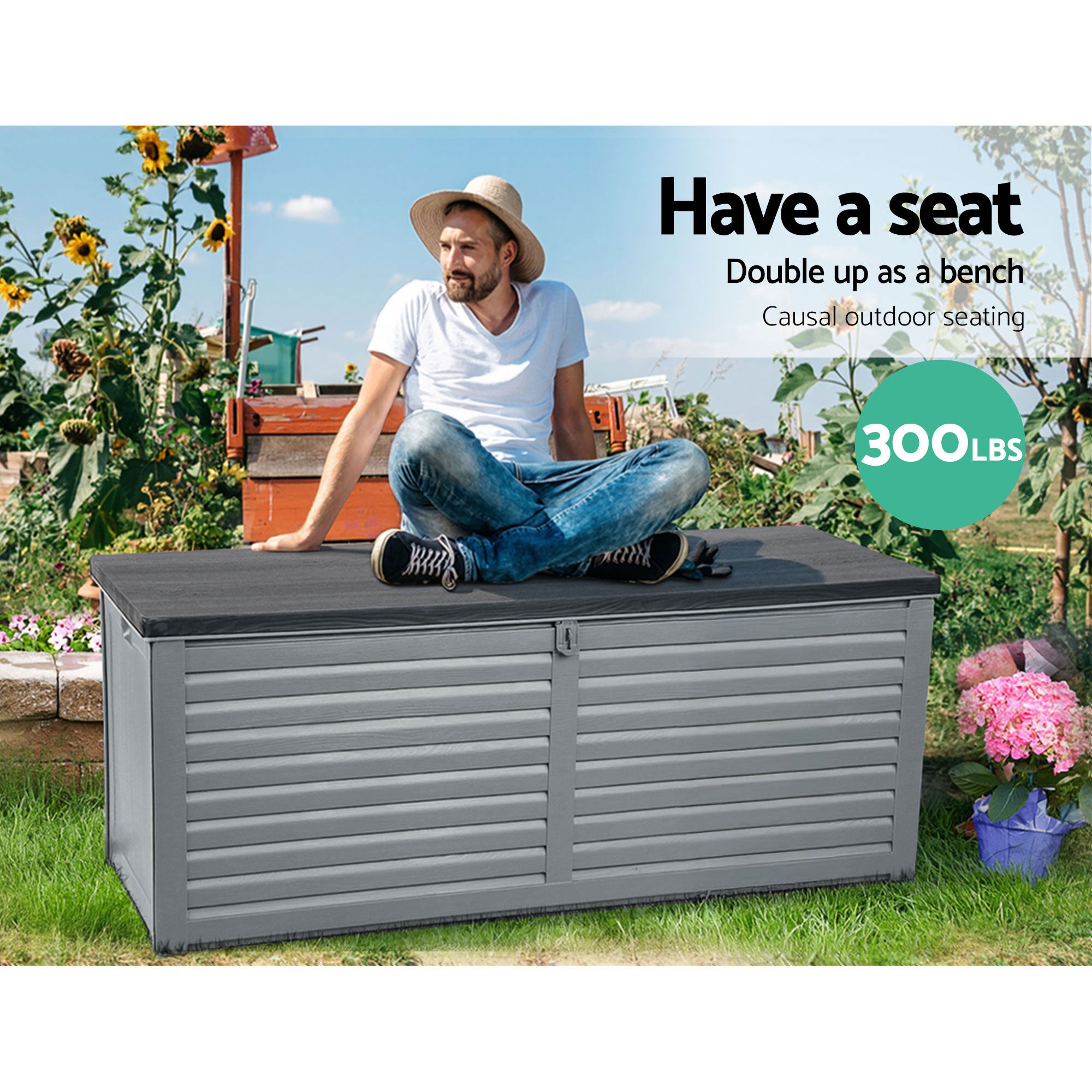 Gardeon Outdoor Storage Box 390L Container Lockable Garden Bench Tools Toy Shed