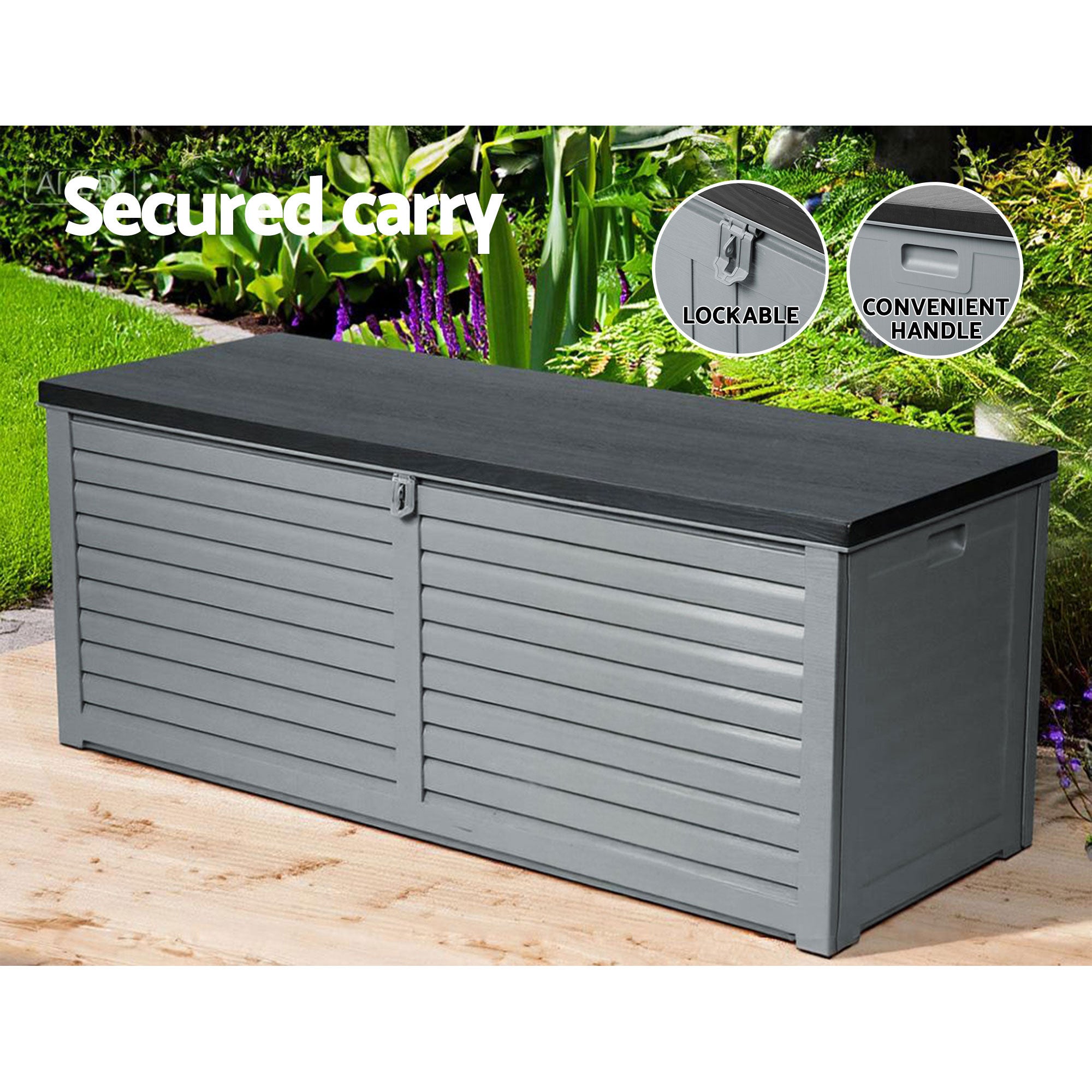 Gardeon Outdoor Storage Box 390L Container Lockable Garden Bench Tools Toy Shed