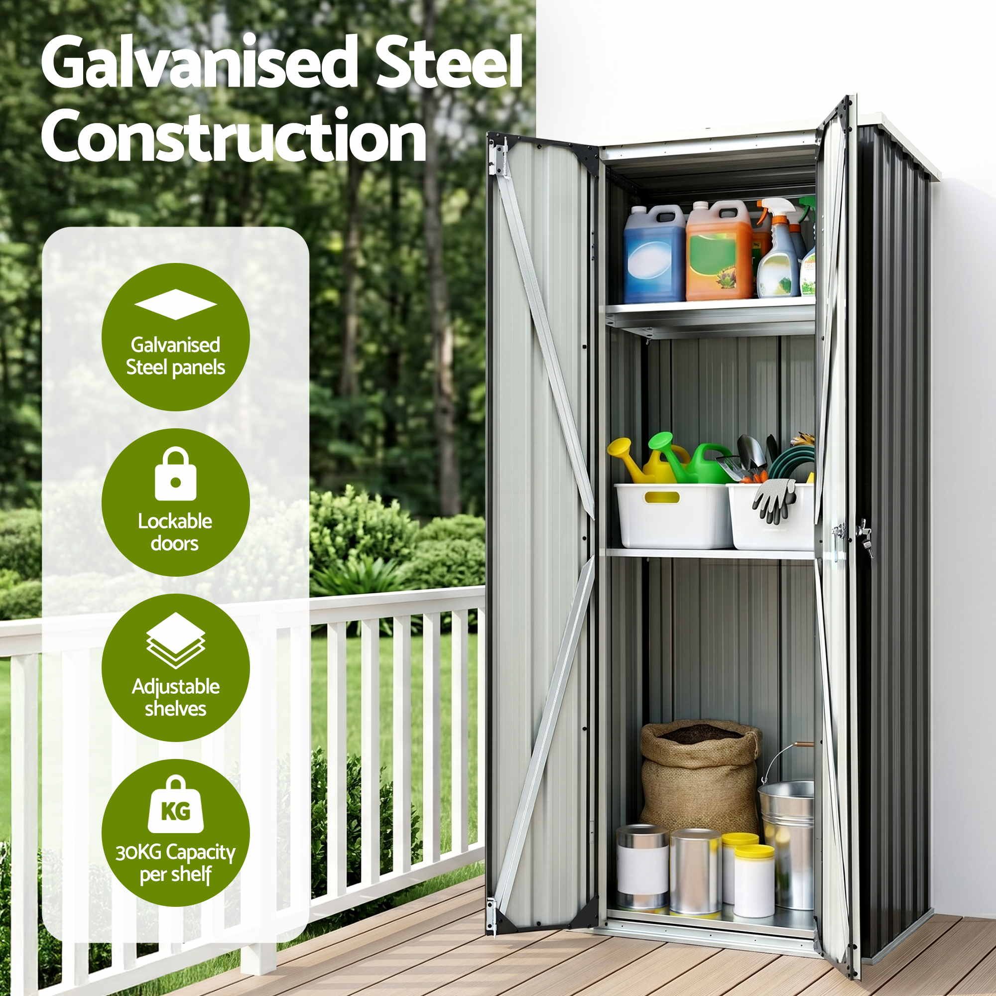 Gardeon Outdoor Storage Cabinet Garden Shed Tool Lockable Cupboard Steel Adjustable Shelves