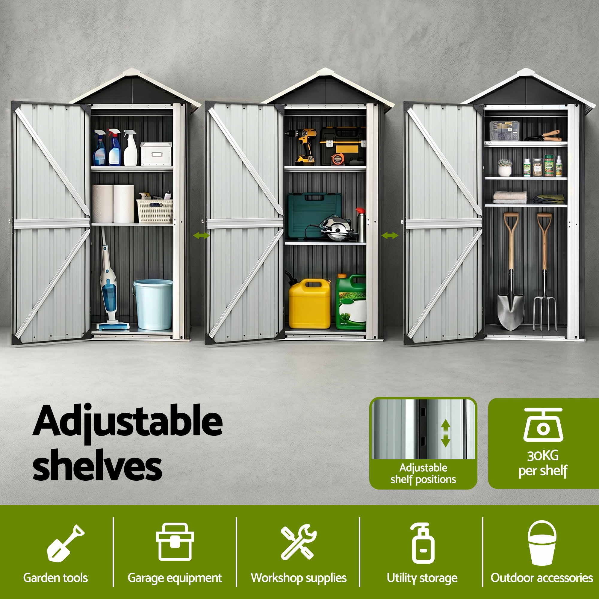 Gardeon Outdoor Storage Cabinet Garden Shed Steel Tool Lockable Cupboard Adjustable Shelves