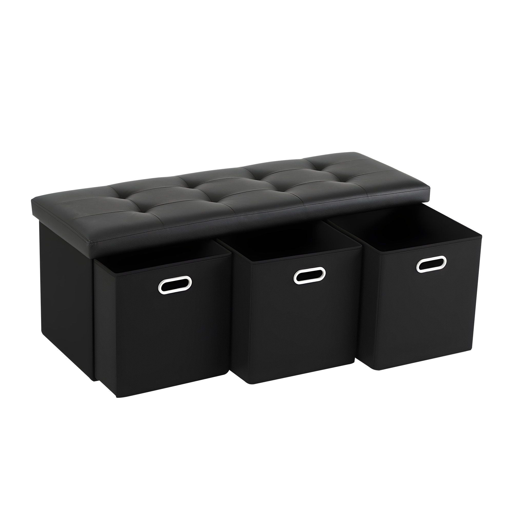 Artiss Storage Ottoman with 3 Cube Drawers Foot Stool Rest Foldable Black