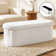 Artiss Storage Ottoman Foot Stool Rest Boucle Fabric Foldable White