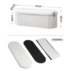 Artiss Storage Ottoman Foot Stool Rest Boucle Fabric Foldable White