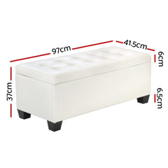 Artiss Storage Ottoman Blanket Box 97cm Leather White