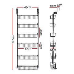 Artiss Over Door Storage Hanger Pantry 6-Tier Metal Hook Hanging Organiser Black