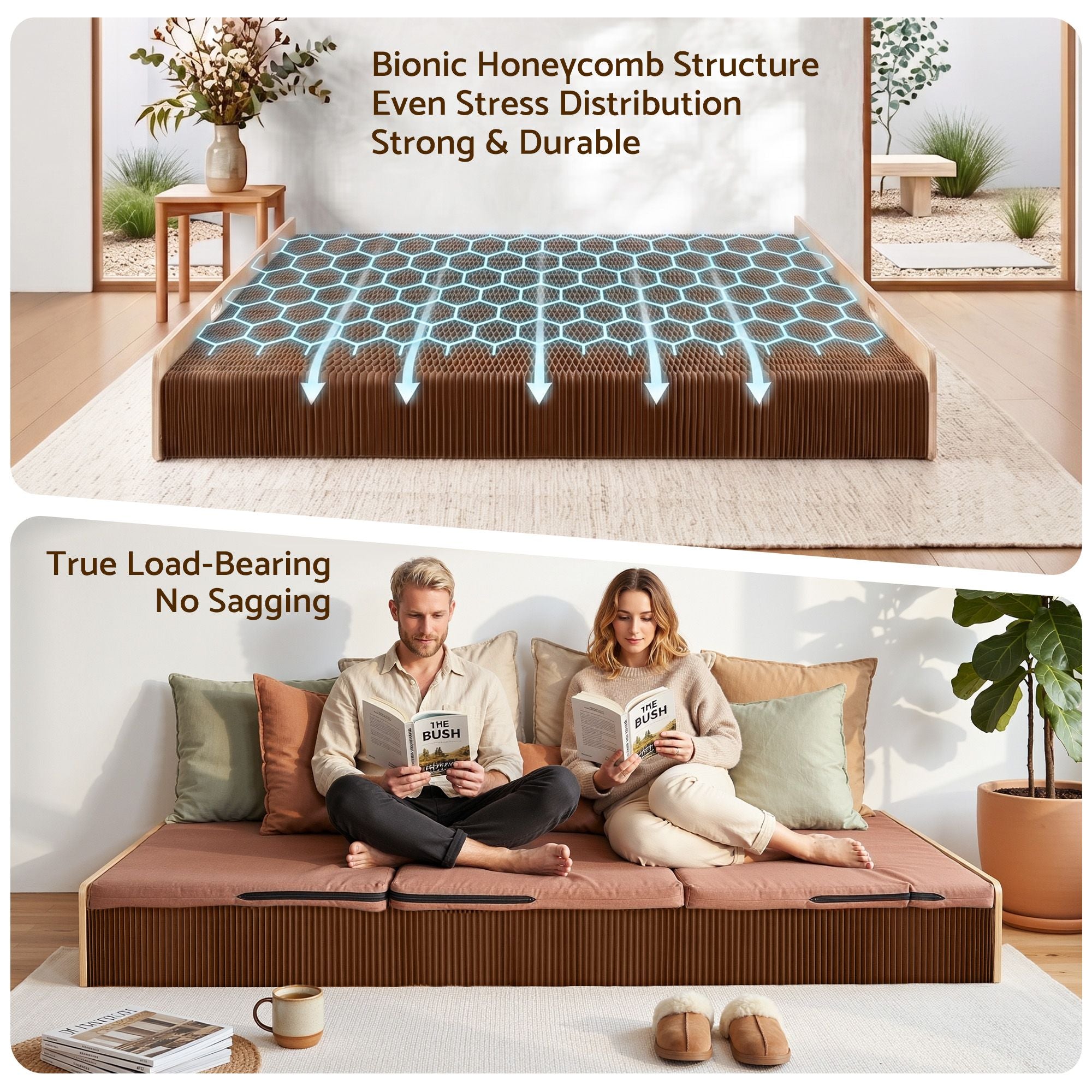 Artiss Folding Kraft Paper Bed Frame with Mattress and Pillow 300kg Capacity 200x120cm