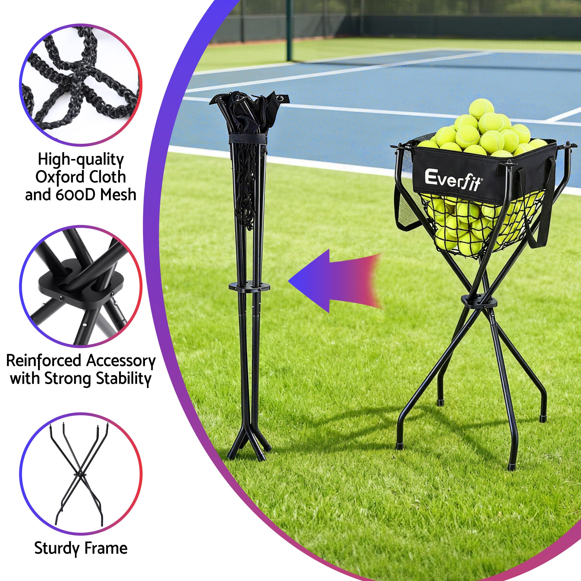 Everfit Portable Ball Cart Foldable Pickleball Tennis Free Delivery
