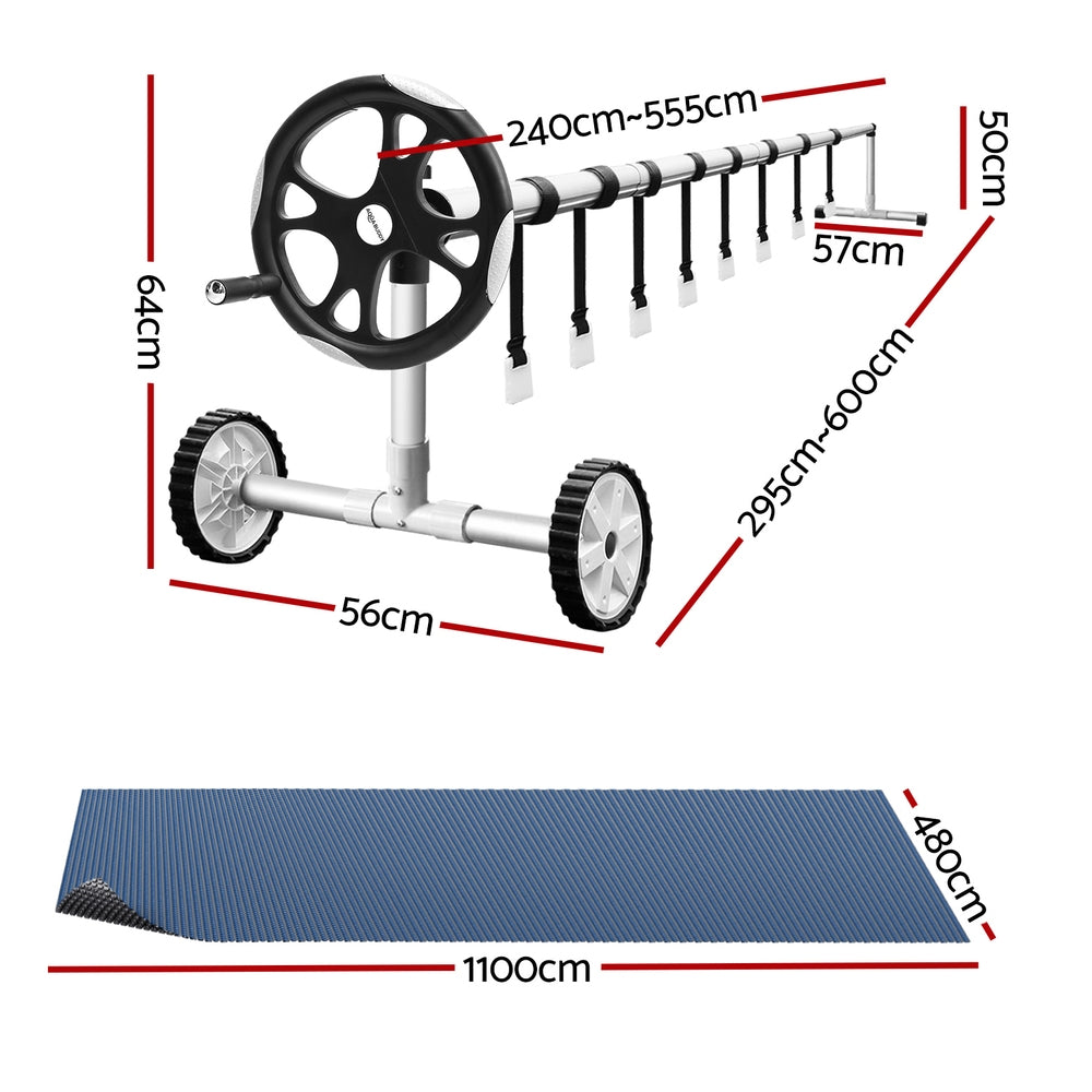 Aqua Buddy Pool Cover 600 Micron 11x4.8m w/Roller 5.55m Swimming Pools Black Solar Blanket