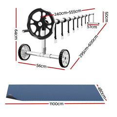 Aqua Buddy Pool Cover 600 Micron 11x4.8m w/Roller 5.55m Swimming Pools Black Solar Blanket