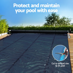 Aqua Buddy Pool Cover 600 Micron 11x4.8m w/Roller 5.55m Swimming Pools Black Solar Blanket