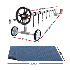 Aqua Buddy Pool Cover 600 Micron 12x6.4m w/ Roller 6.55m Swimming Pools Black Solar Blanket