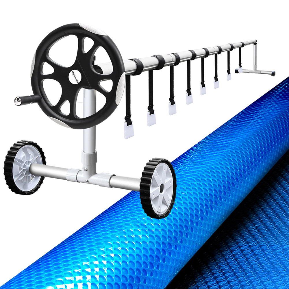 Aqua Buddy Pool Cover 8x4.2m 400 Micron Blue Swimming Pool Solar Blanket 5.5m Roller