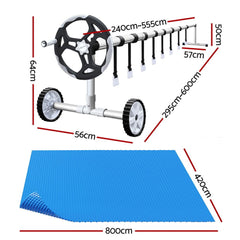 Aqua Buddy Pool Cover 8x4.2m 400 Micron Blue Swimming Pool Solar Blanket 5.5m Roller