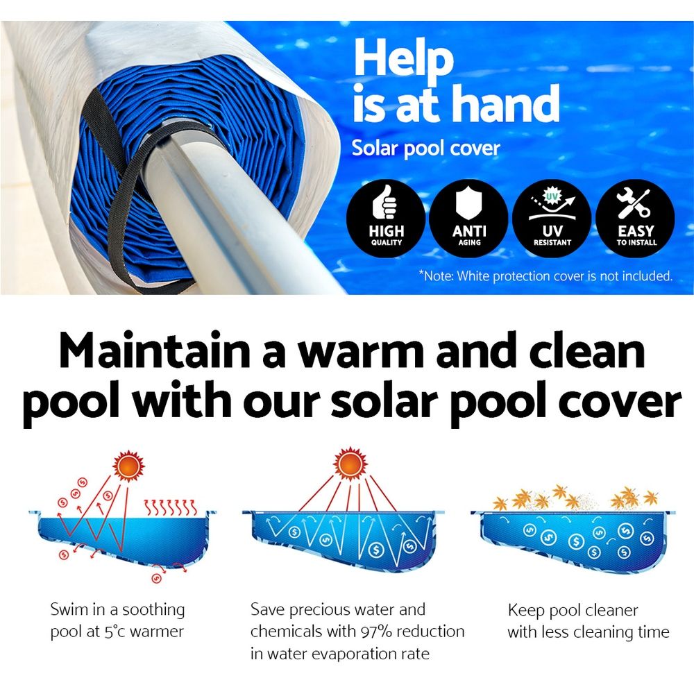 Aqua Buddy Pool Cover 8x4.2m 400 Micron Blue Swimming Pool Solar Blanket 5.5m Roller