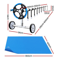 Aqua Buddy Pool Cover 8x4.2m 400 Micron Swimming Pool Solar Blanket 5.5m Roller Blue