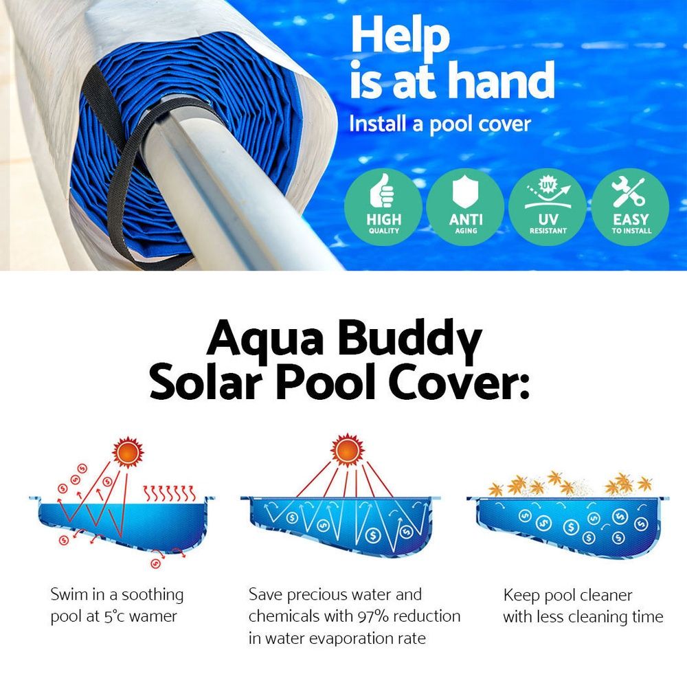 Aqua Buddy Pool Cover 8x4.2m 400 Micron Swimming Pool Solar Blanket 5.5m Roller Blue