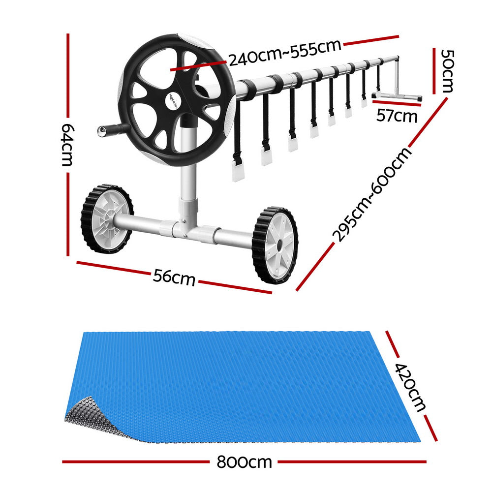 Aqua Buddy Pool Cover 600 Micron Solar Heat Blanket LDPE 8x4.2m w/5.55m Roller