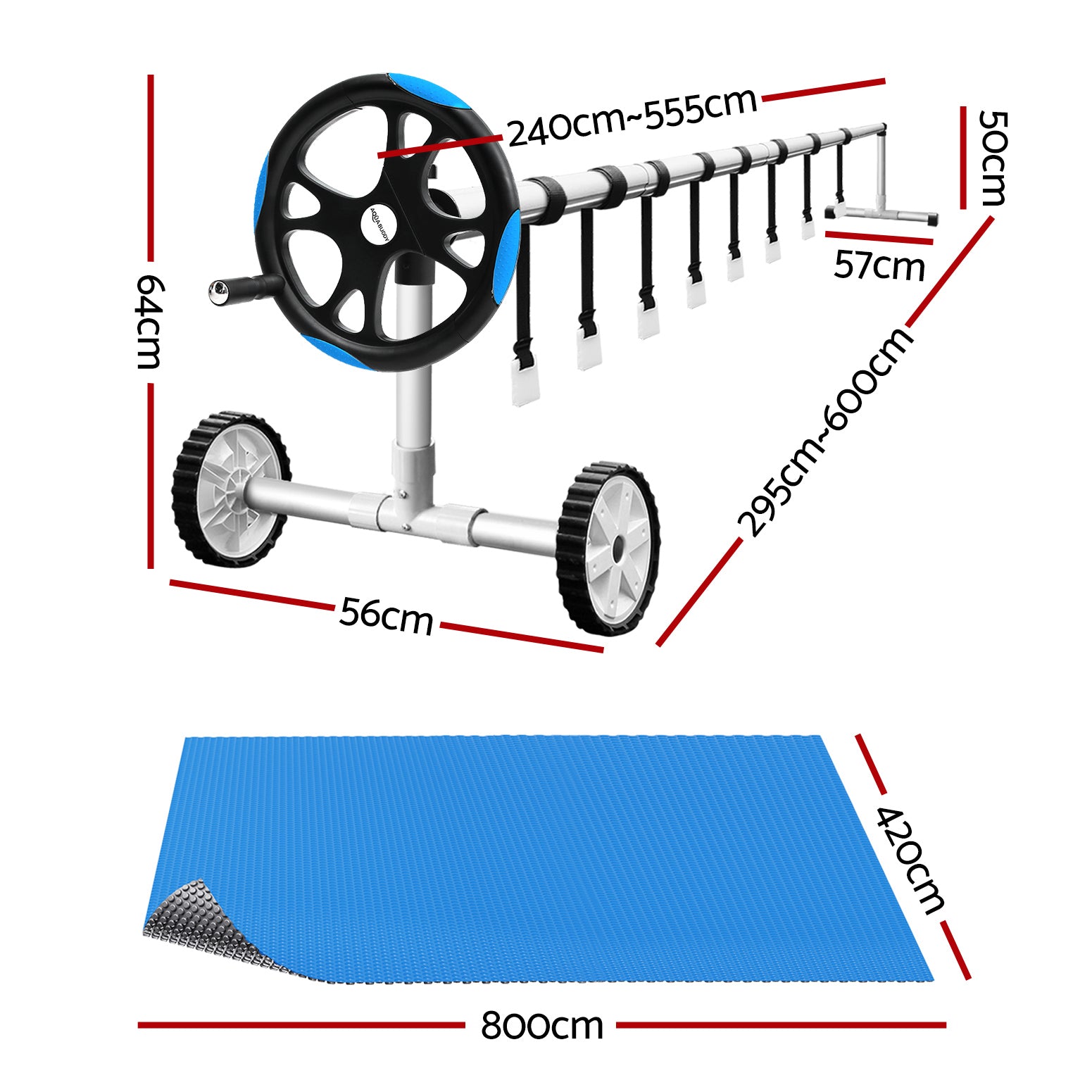 Aqua Buddy Pool Cover 600 Micron Solar Heat Blanket 8x4.2m w/5.55m Roller Blue