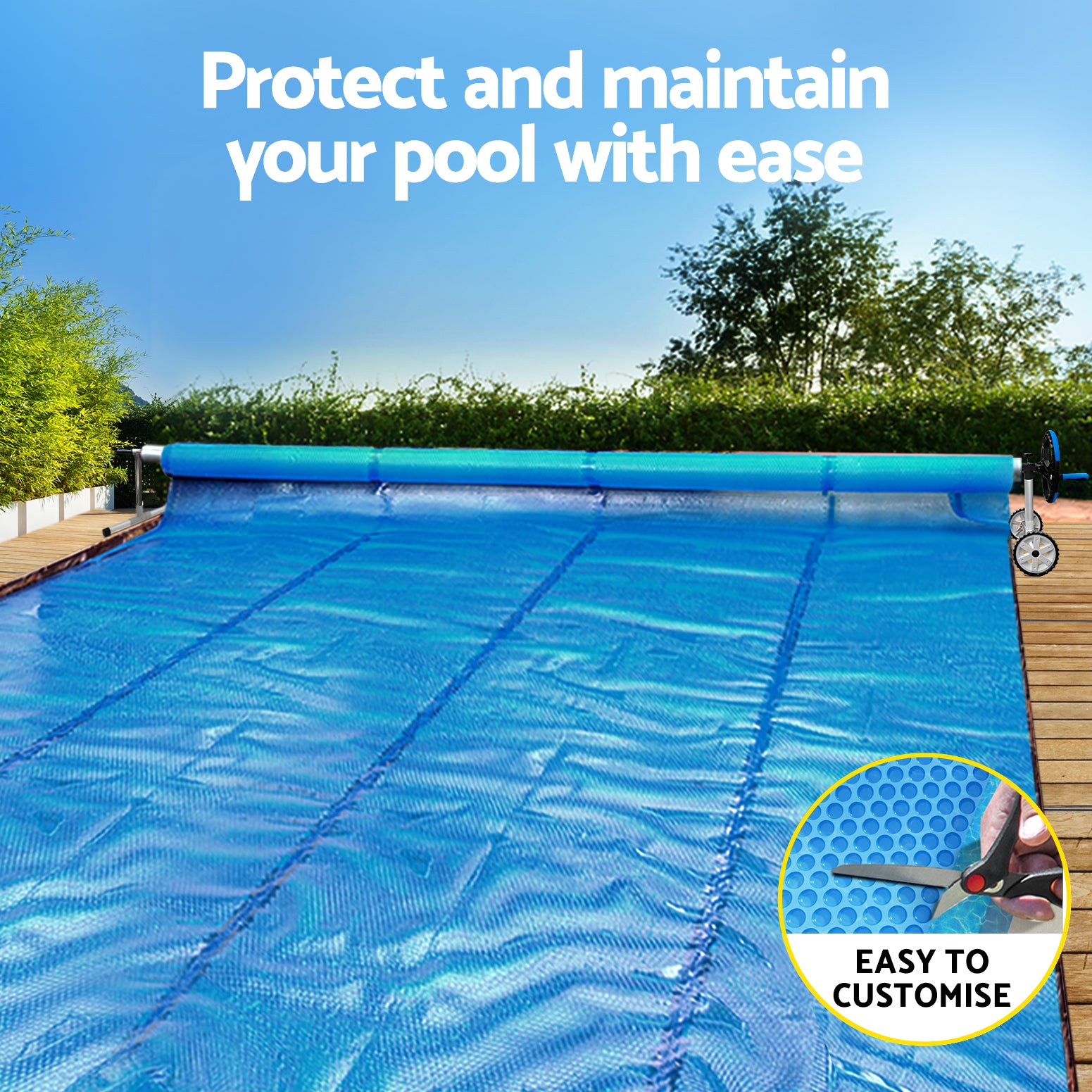 Aqua Buddy Pool Cover 600 Micron Solar Heat Blanket 8x4.2m w/5.55m Roller Blue