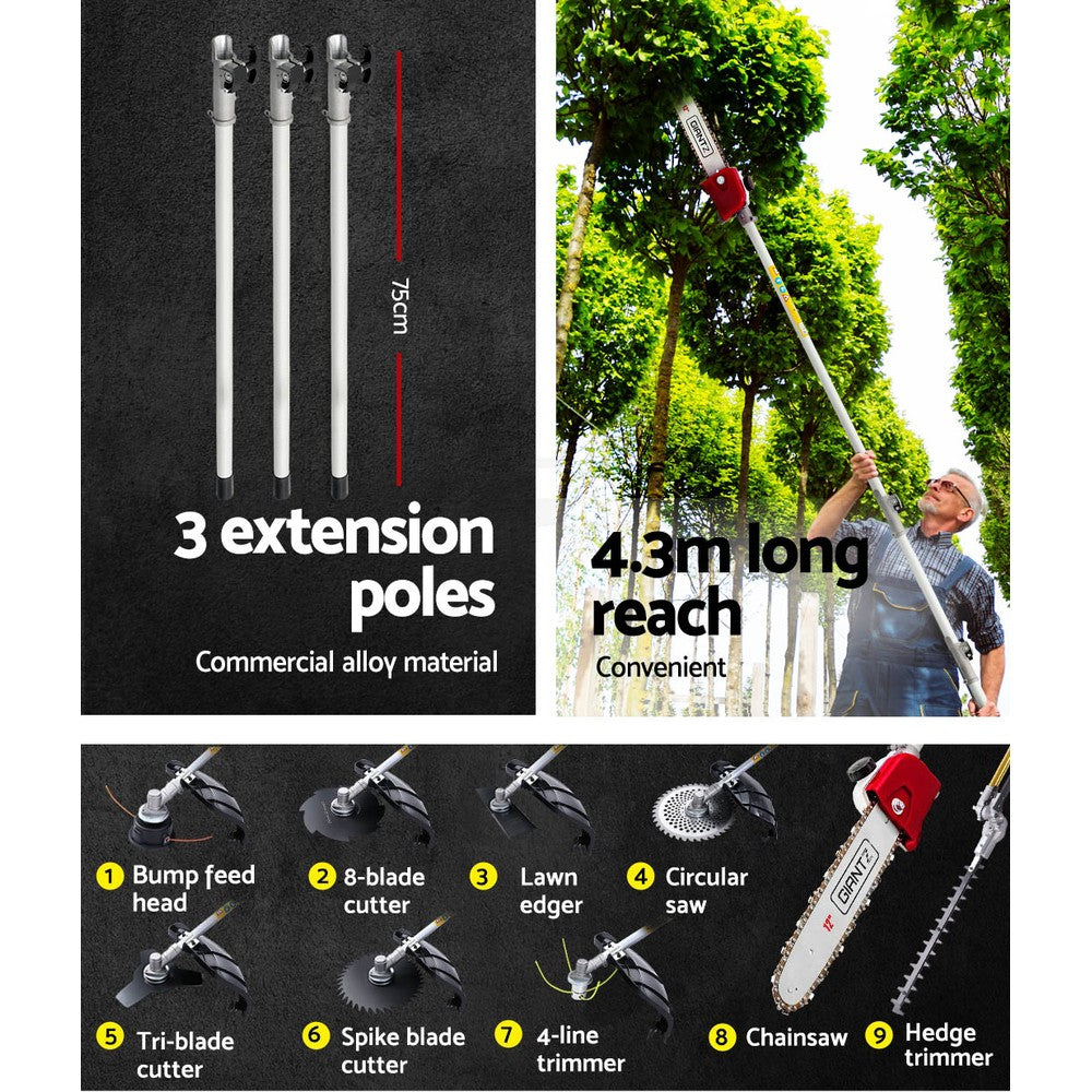 Giantz Pole Chainsaw 2 Stroke Petrol Tree Pruner Long Reach Saw 12 Inch Bar 9 In