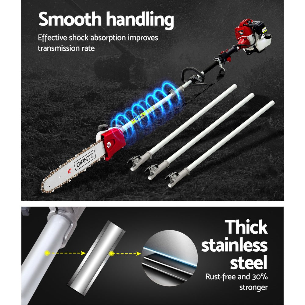 Giantz Pole Chainsaw 2 Stroke Petrol Tree Pruner Long Reach Saw 12 Inch Bar 9 In