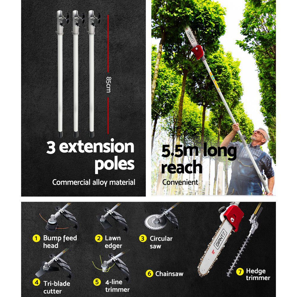 Giantz Pole Chainsaw 2 Stroke Petrol Tree Pruner Long Reach Saw 12 Inch Bar 7 In