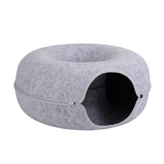 i.Pet Cat Bed with Tunnel 60x28CM Donut Felt Cave Hideaway Detachable Grey