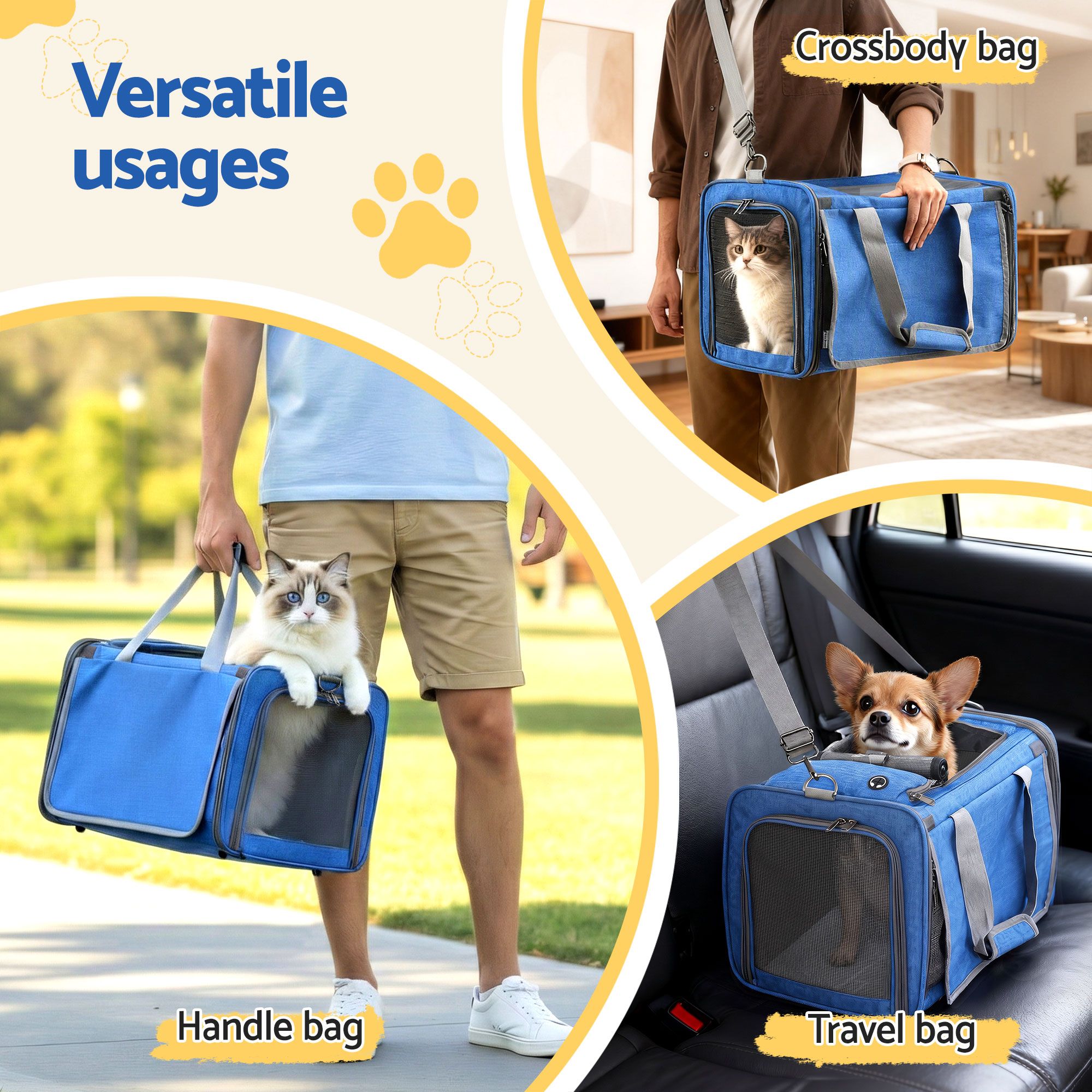 i.Pet Pet Carrier Bag Foldable Dog Cat Durable Crate Travel Cage Portable Car