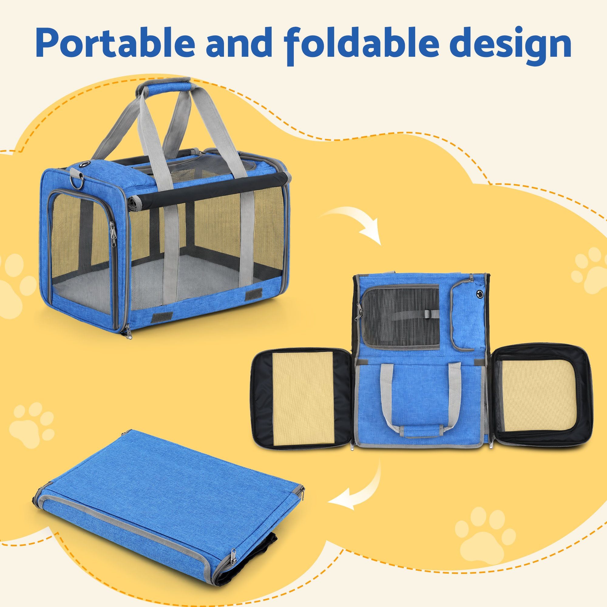 i.Pet Pet Carrier Bag Foldable Dog Cat Durable Crate Travel Cage Portable Car