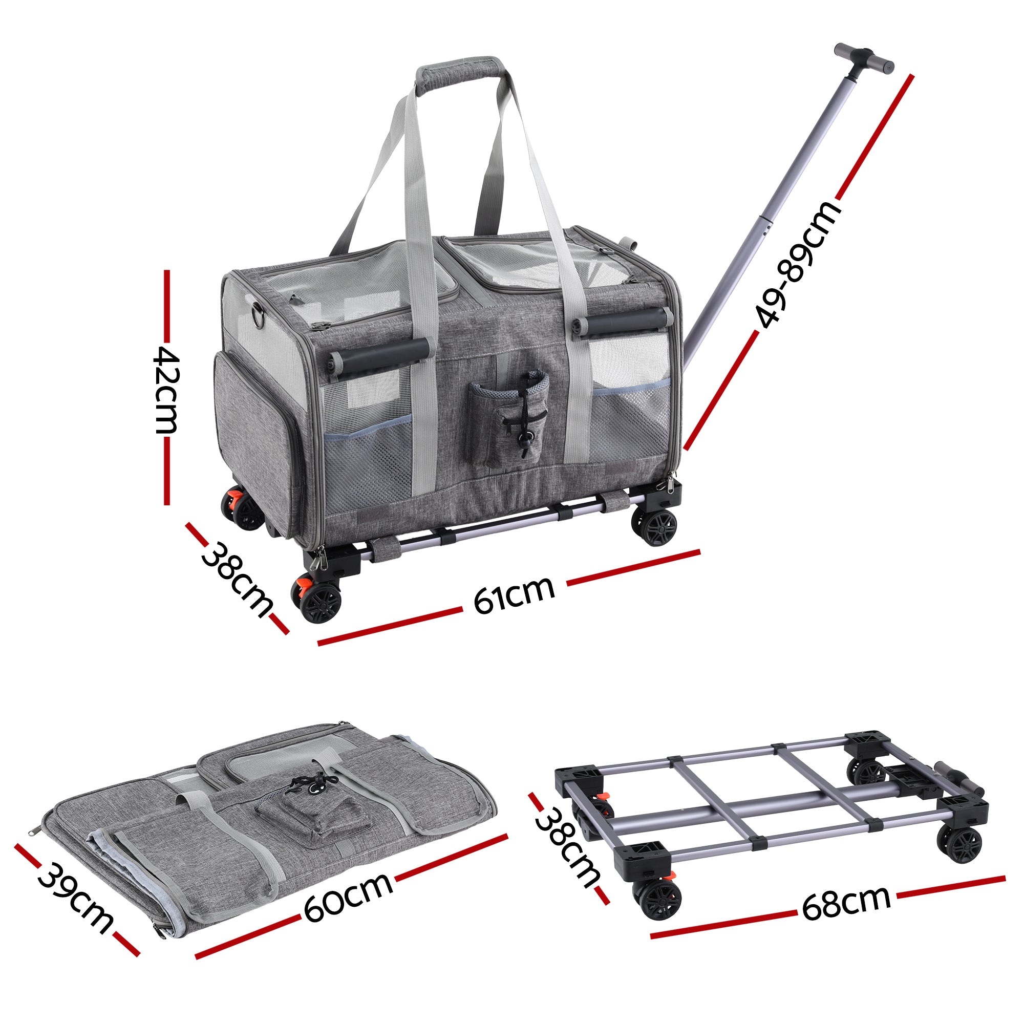 i.Pet Pet Carrier Swivel Wheels Foldable Cat Free Delivery