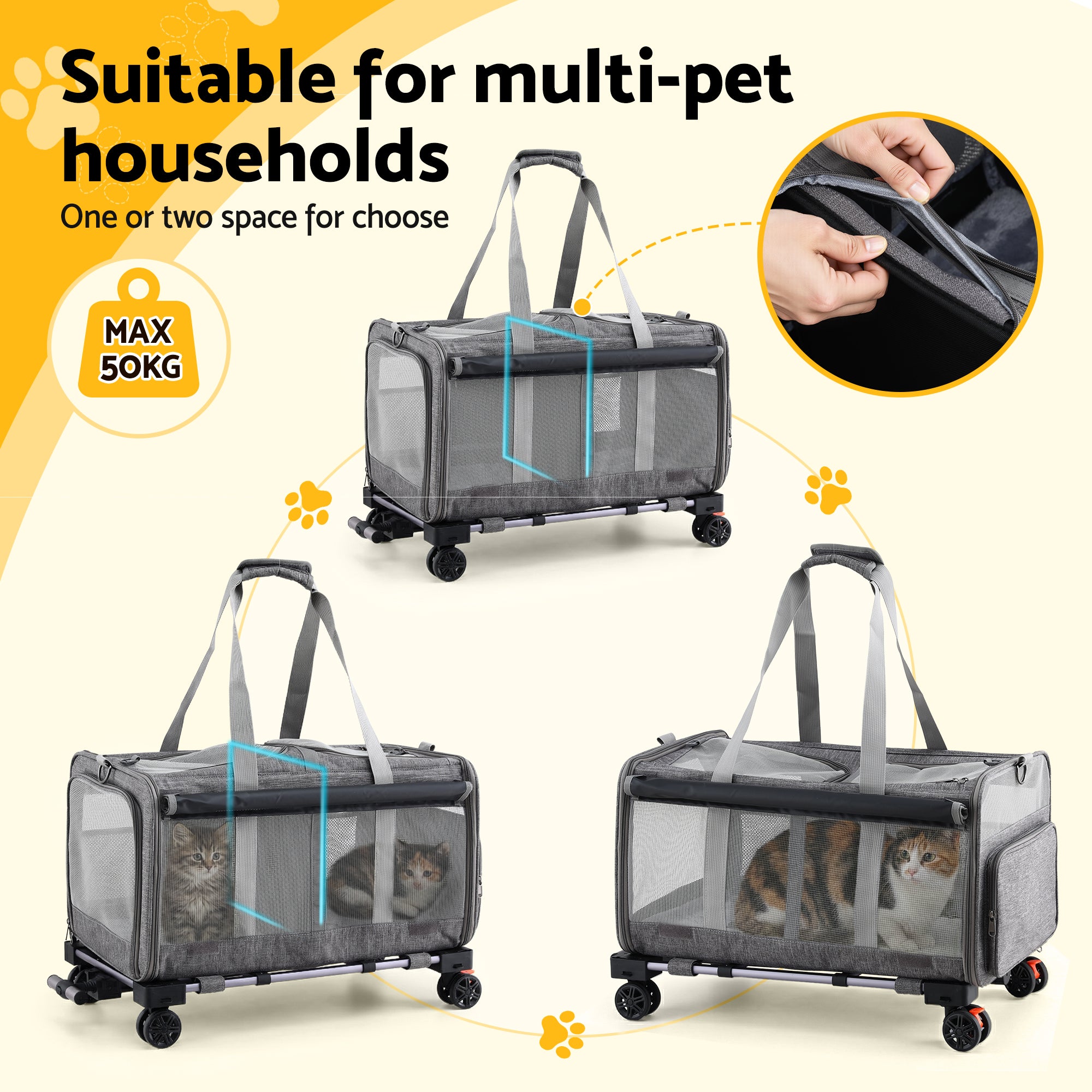 i.Pet Pet Carrier Swivel Wheels Foldable Cat Free Delivery