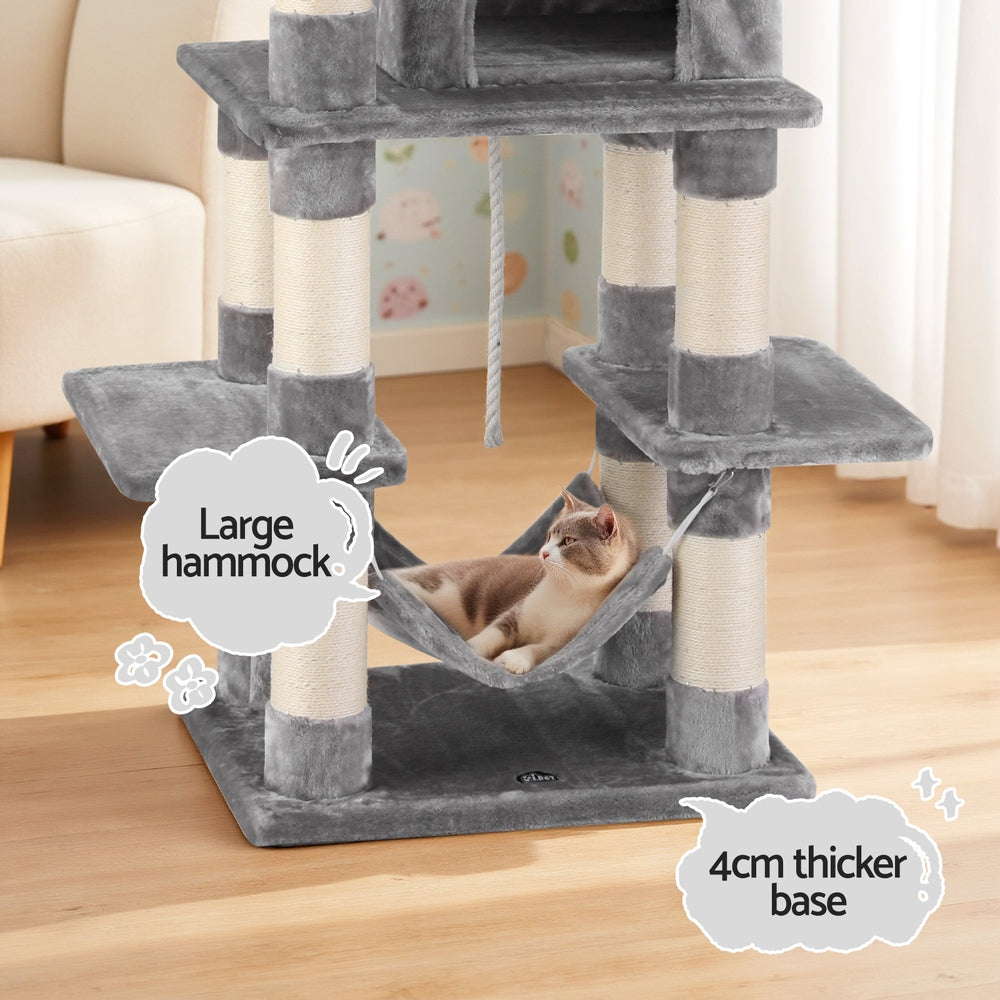 i.Pet Cat Tree 145cm Tower Scratching Post Trees Scratcher Condo House Light Grey