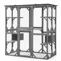 i.Pet Cat House 181cm Outdoor Catio Enclosure Walk-In Large Rabbit Hutch Grey