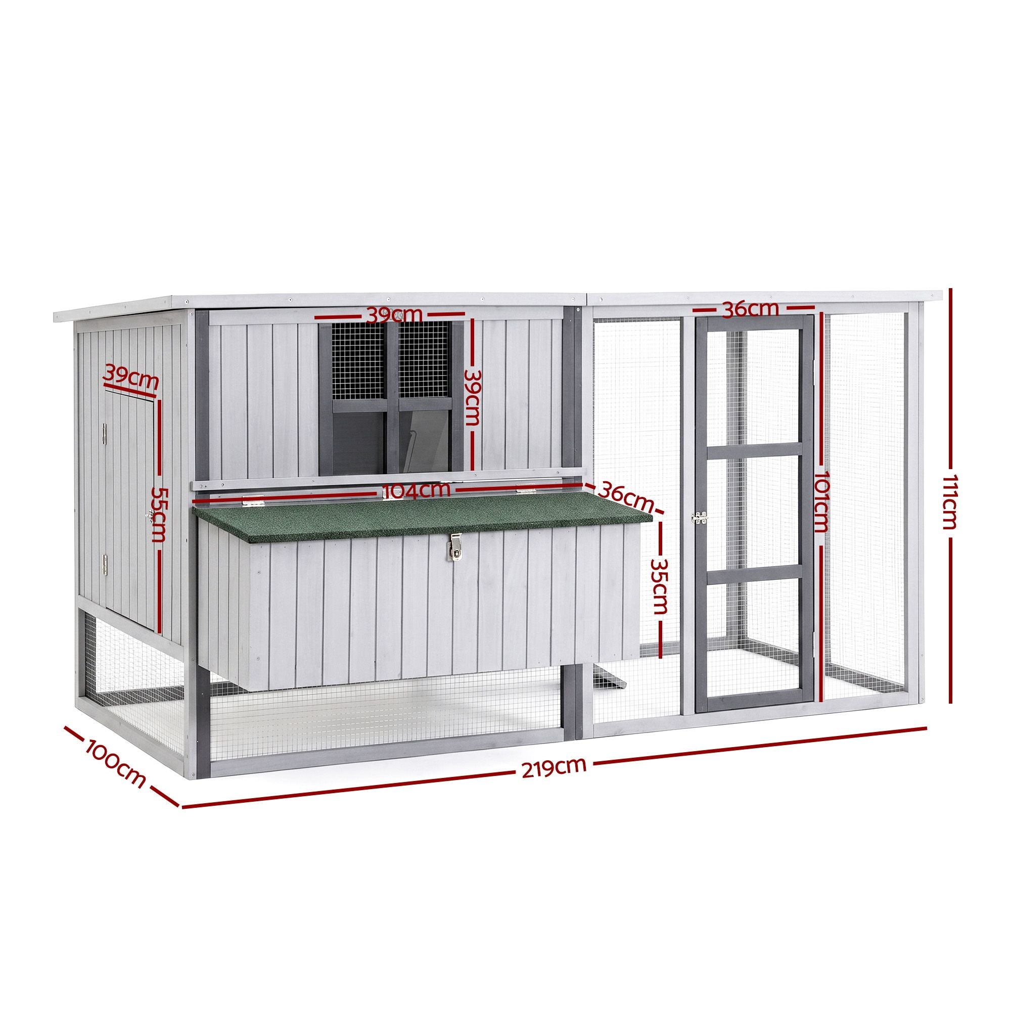 i.Pet Chicken Coop 219cm Rabbit Hutch Poultry Cage Outdoor Enclosure Wood
