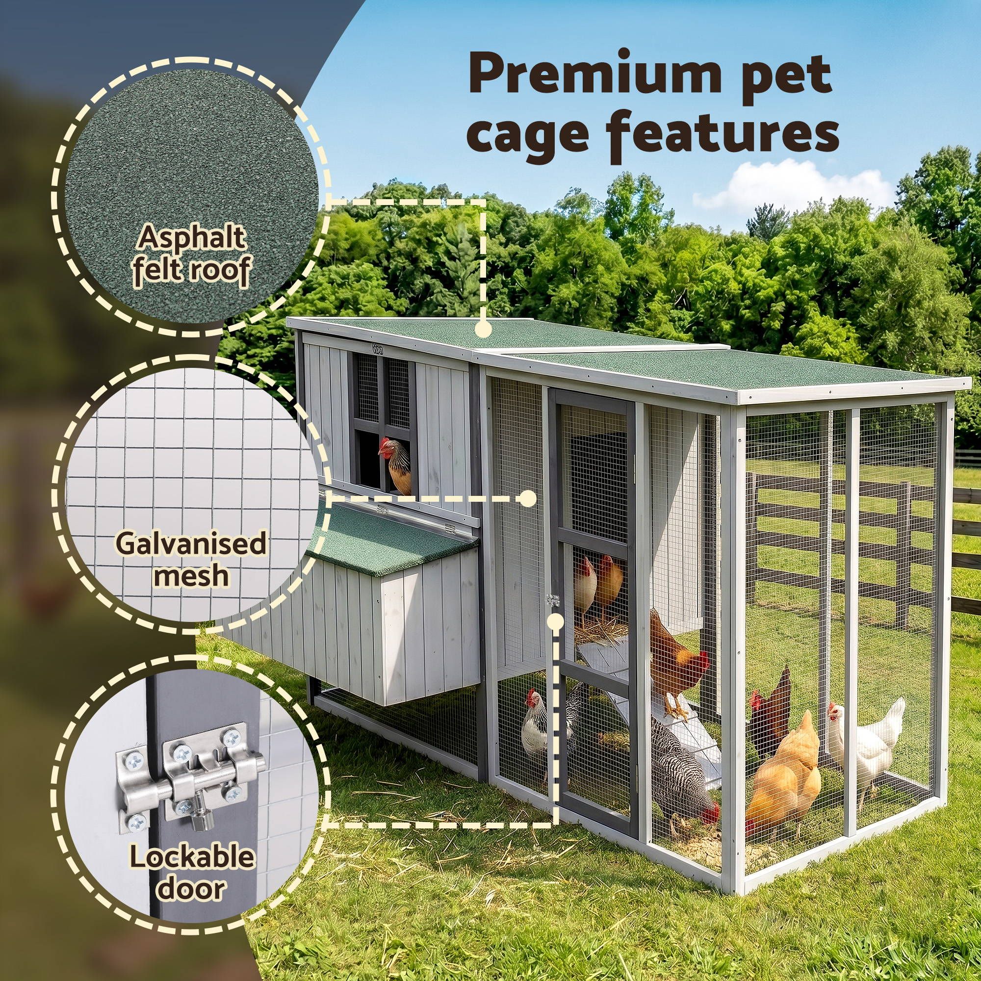i.Pet Chicken Coop 219cm Rabbit Hutch Poultry Cage Outdoor Enclosure Wood