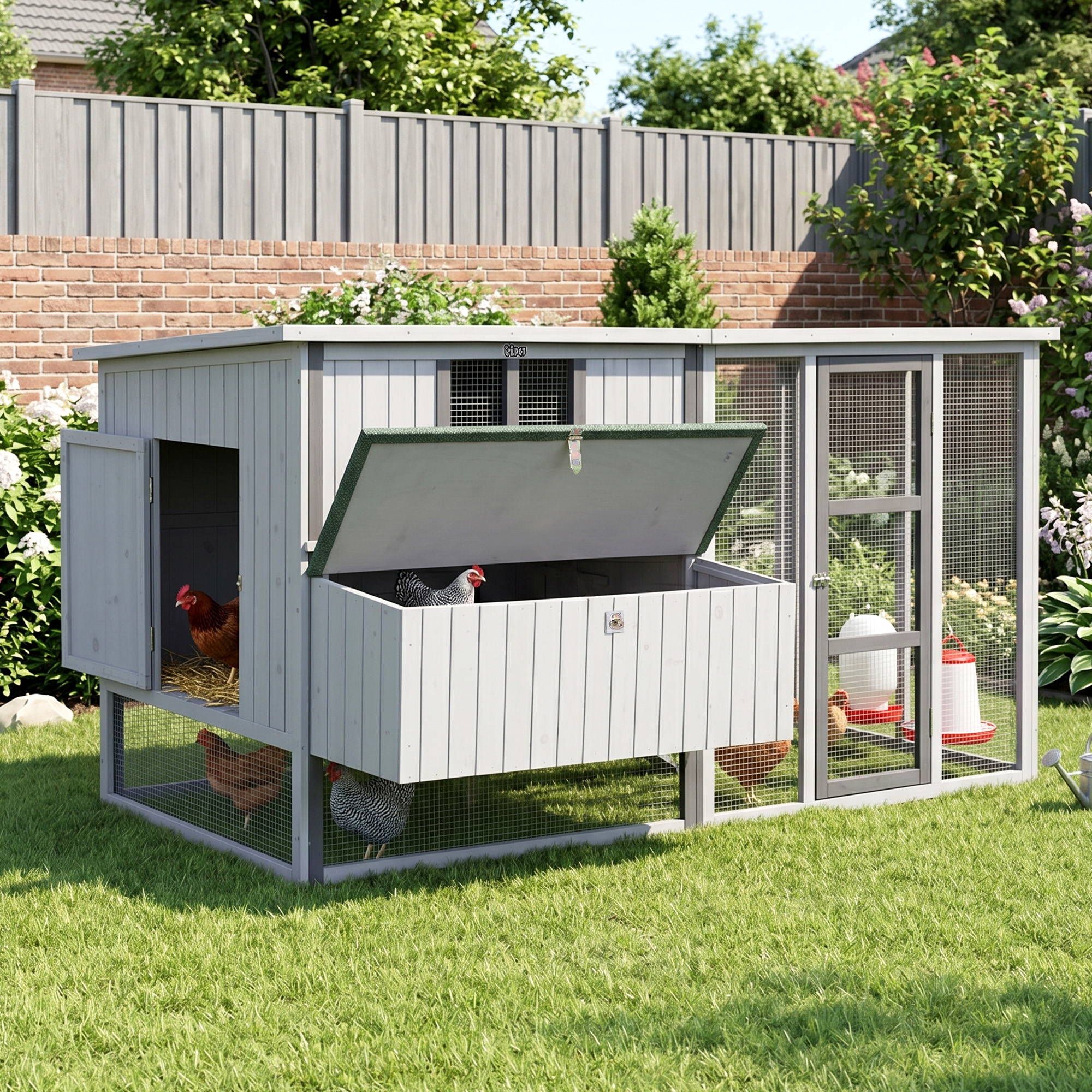 i.Pet Chicken Coop 219cm Rabbit Hutch Poultry Cage Outdoor Enclosure Wood